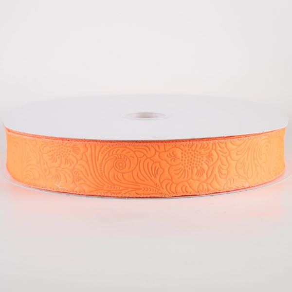 1.5  Embossed Flower Breeze Ribbon: Orange (50 Yards) Online Sale