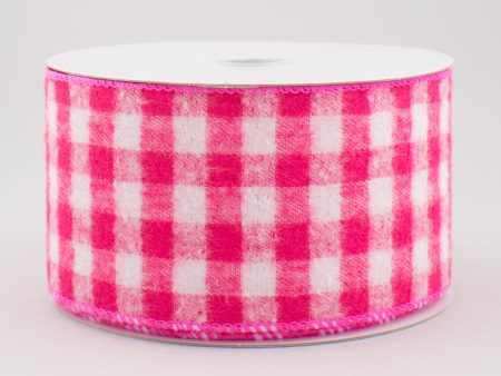 2.5  Flannel Gingham Check Plaid Ribbon: Fuchsia & White (10 Yards) Cheap