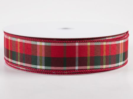 1.5  Allen Plaid Ribbon: Red, Emerald, Lime, White (50 Yards) on Sale