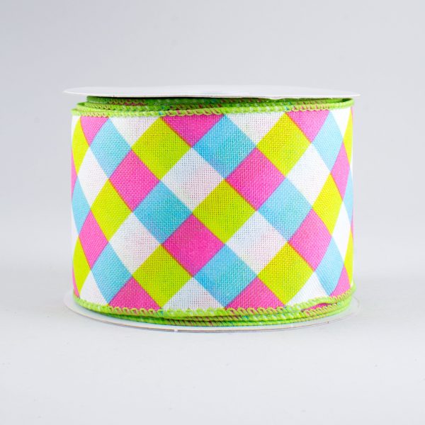 2.5  Spring Gingham Plaid Ribbon: Blue, Pink, Lime (10 Yards) Hot on Sale