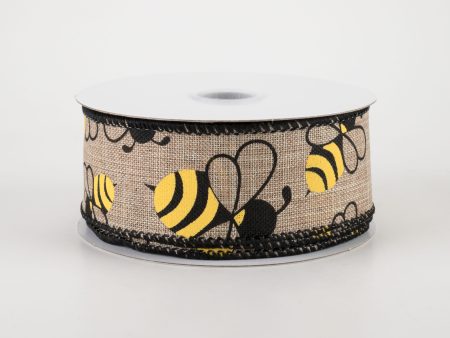 1.5  Bumblebees on Linen Ribbon: Natural Tan (10 Yards) Online Hot Sale