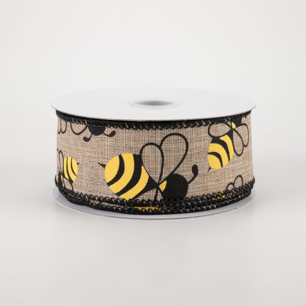 1.5  Bumblebees on Linen Ribbon: Natural Tan (10 Yards) Online Hot Sale