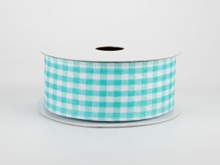 1.5  Gingham Check Wired Ribbon: Turquoise & White (10 Yards) For Cheap