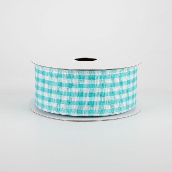 1.5  Gingham Check Wired Ribbon: Turquoise & White (10 Yards) For Cheap