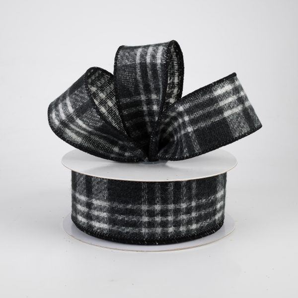 1.5  Fuzzy Flannel Plaid Ribbon: Black (10 Yards) on Sale