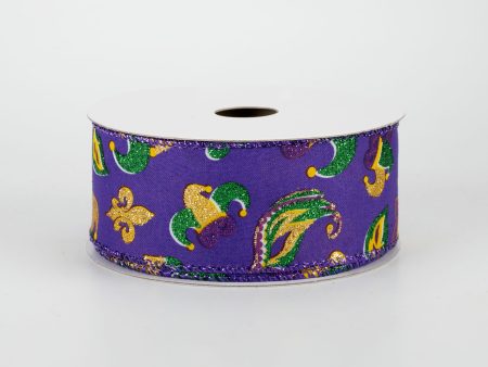 1.5  Glittered Mardi Gras Mask & Hat Ribbon (10 Yards) Hot on Sale