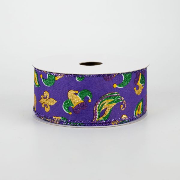 1.5  Glittered Mardi Gras Mask & Hat Ribbon (10 Yards) Hot on Sale