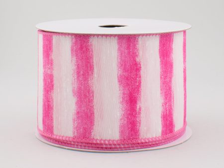 2.5  Watercolor Stripe White Satin Ribbon: Hot Pink (10 Yards) For Cheap