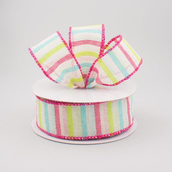 1.5  Woven Bright Stripes Ribbon: Pink, Green, Blue (10 Yards) Online