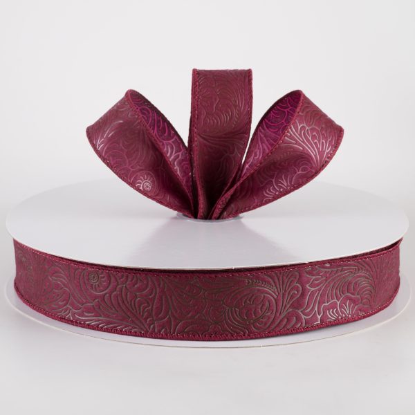 1.5  Embossed Flower Breeze Ribbon: Burgundy (50 Yards) Online