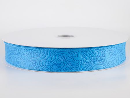 1.5  Embossed Flower Breeze Ribbon: Turquoise Blue (50 Yards) Online