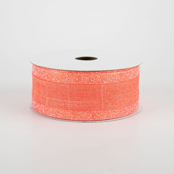 1.5  Canvas On Satin Glitter Ribbon: Dark Coral (10 Yards) Online now