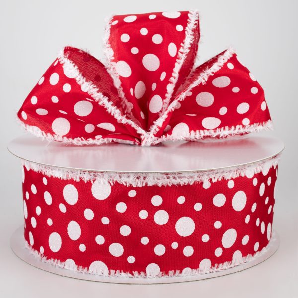 2.5  Glitter Dots Snow Edge Ribbon: Red & White (50 Yards) For Sale