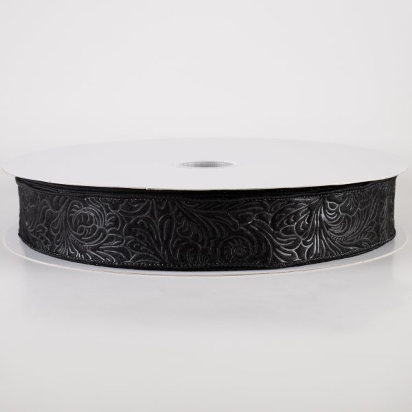 1.5  Embossed Flower Breeze Ribbon: Black (50 Yards) For Cheap