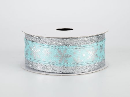 1.5  Aqua Snowflake With Silver Edge Ribbon (10 Yards) Supply