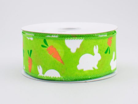 1.5  Bunny & Carrots Woven Ribbon: Lime Green (10 Yards) Online