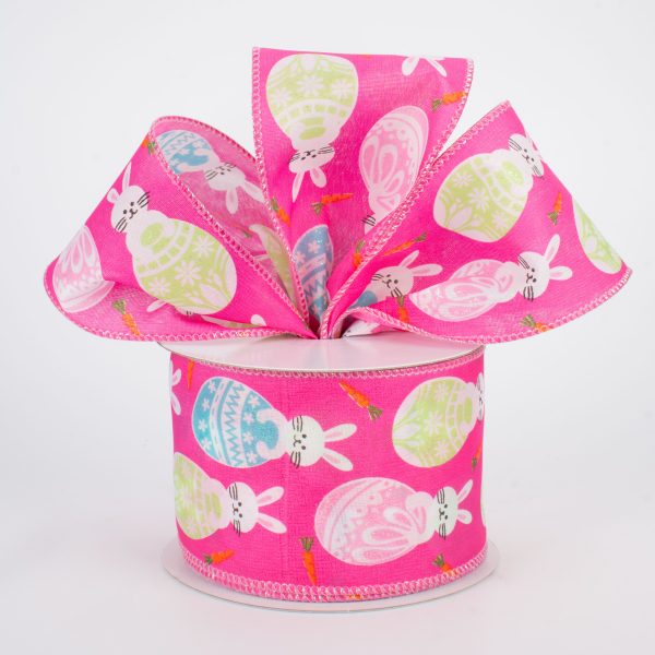 2.5  Easter Egg Bunny Ribbon: Hot Pink (10 Yards) For Sale