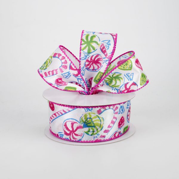 1.5  Christmas Candy Ribbon: Pink & Green (10 Yards) on Sale