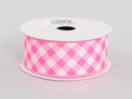 1.5  Gingham Basketweave Satin Ribbon: Pink & White (10 Yards) Supply