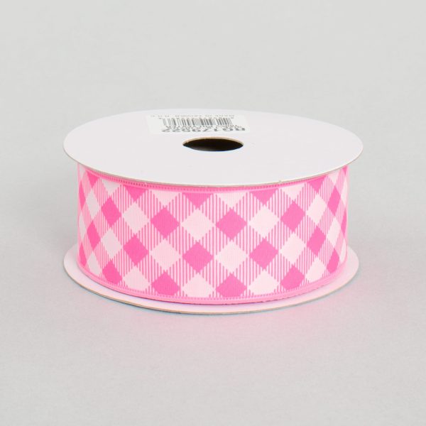 1.5  Gingham Basketweave Satin Ribbon: Pink & White (10 Yards) Supply