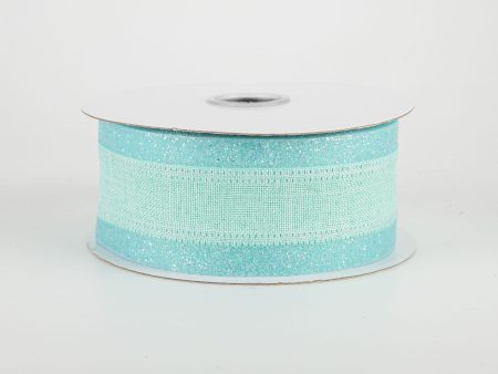 1.5  Canvas On Satin Glitter Ribbon: Robin s Egg Blue (10 Yards) Fashion