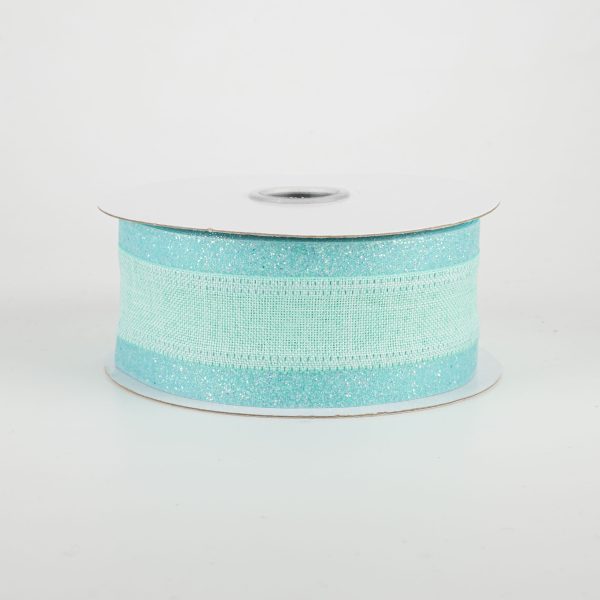 1.5  Canvas On Satin Glitter Ribbon: Robin s Egg Blue (10 Yards) Fashion