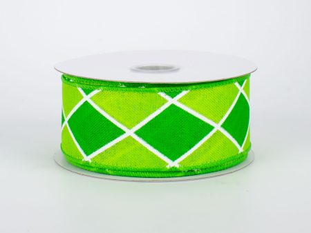 1.5  Harlequin Diamond Ribbon: Emerald & Lime (10 Yards) For Sale