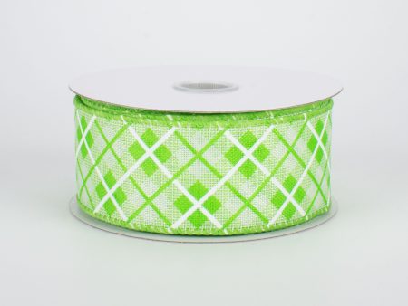 1.5  Argyle Plaid Ribbon: Lime (10 Yards) Online Hot Sale