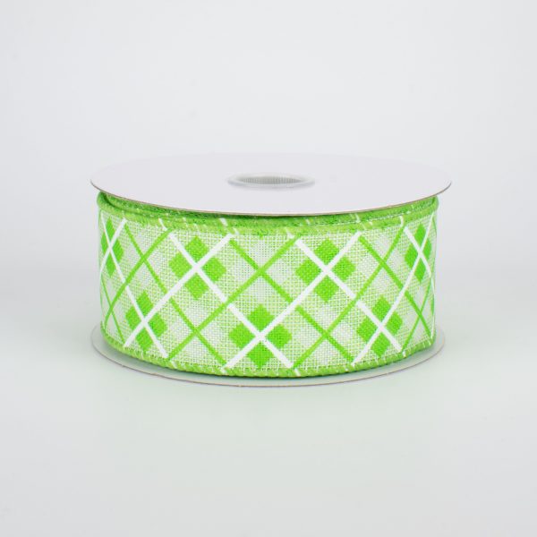 1.5  Argyle Plaid Ribbon: Lime (10 Yards) Online Hot Sale