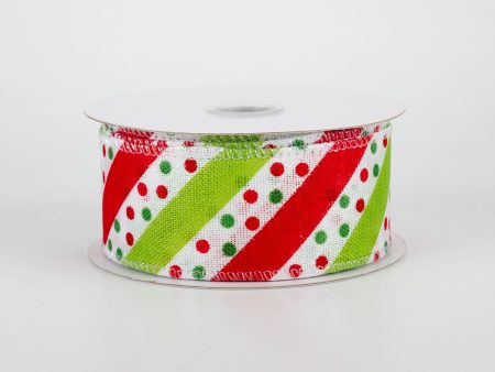 1.5  Dotty Stripe Christmas Ribbon: Red, Lime, White (10 Yards) Online Hot Sale