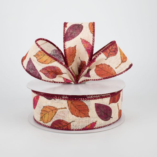 1.5  Fall Madeline Leaves Ribbon: Burgundy (10 Yards) Online Sale