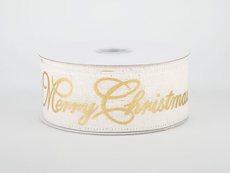 1.5  Gold Merry Christmas Ribbon: Ivory (10 Yards) Online Hot Sale