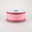 1.5  Faux Dupioni Gingham Edge Ribbon: Soft Pink, Red, White (10 Yards) Online Hot Sale