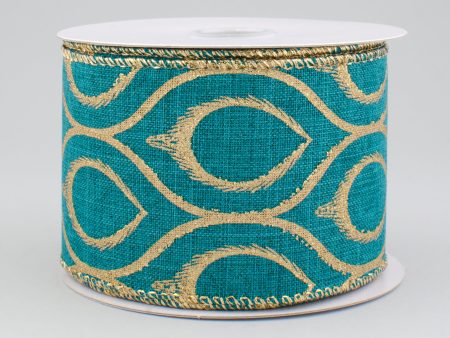 2.5  Peacock Trellis Ribbon: Teal Blue & Gold (10 Yards) Online