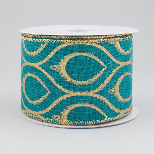 2.5  Peacock Trellis Ribbon: Teal Blue & Gold (10 Yards) Online