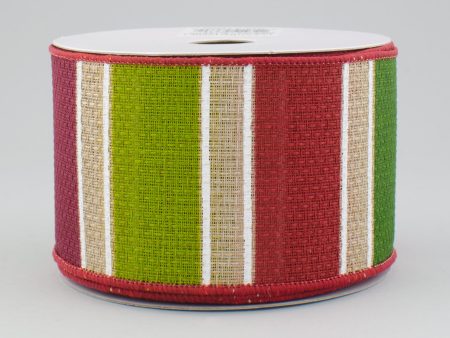 2.5  Royal Faux Burlap Bold Stripe Ribbon: Burgundy, Green, Red (10 Yards) Online now