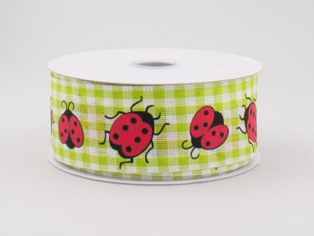 1.5  Gingham Ladybugs Ribbon: Lime Green & White (10 Yards) Online now