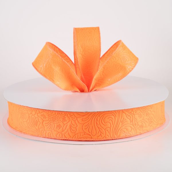 1.5  Embossed Flower Breeze Ribbon: Orange (50 Yards) Online Sale