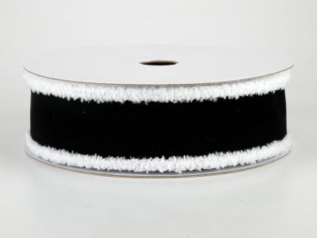 1.5  Chenille Edge Velvet Ribbon: Black & White (10 Yards) Cheap