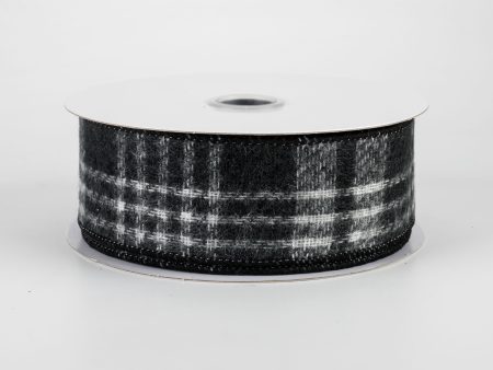 1.5  Fuzzy Flannel Plaid Ribbon: Black (10 Yards) on Sale