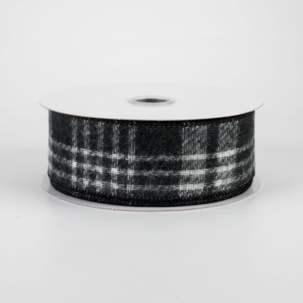 1.5  Fuzzy Flannel Plaid Ribbon: Black (10 Yards) on Sale