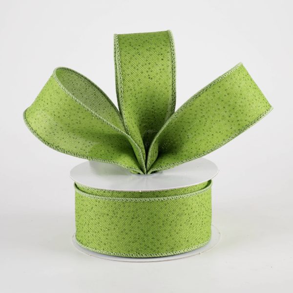 1.5  Glittered Linen Ribbon: Bright Moss Green (10 Yards) Online now