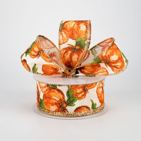 1.5  Glitter Fairytale Pumpkin Ribbon: Ivory & Orange (10 Yards) For Sale