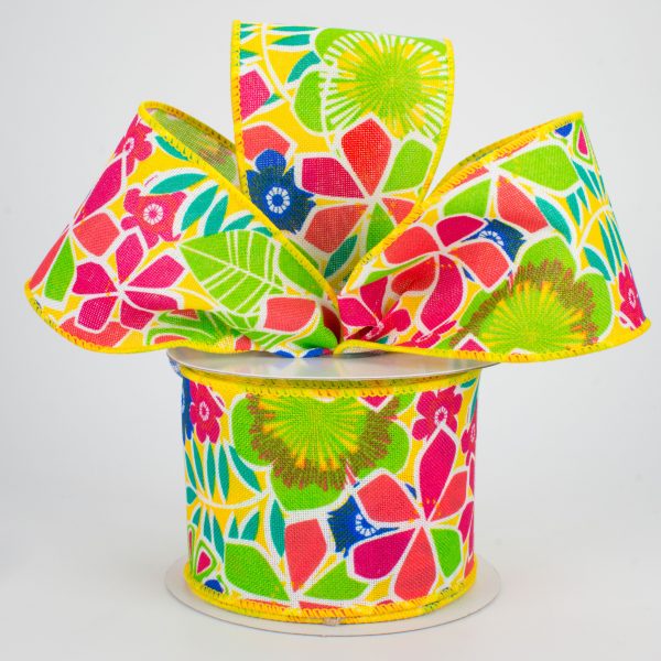 2.5  Tropical Flowers Ribbon: Yellow (10 Yards) For Discount