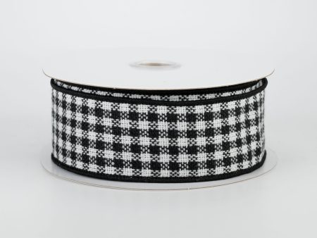 1.5  Check Woven Flannel Ribbon: Black & White (10 yards) Supply