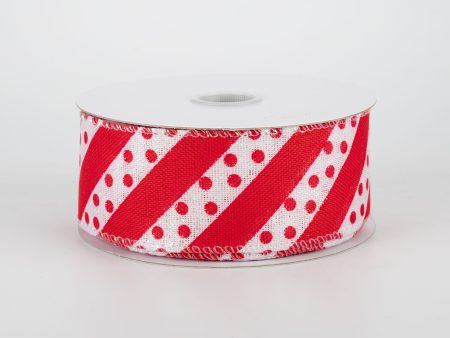 1.5  Dotty Stripe Christmas Ribbon: Red & White (10 Yards) on Sale