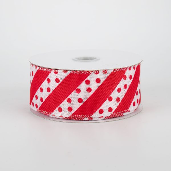 1.5  Dotty Stripe Christmas Ribbon: Red & White (10 Yards) on Sale