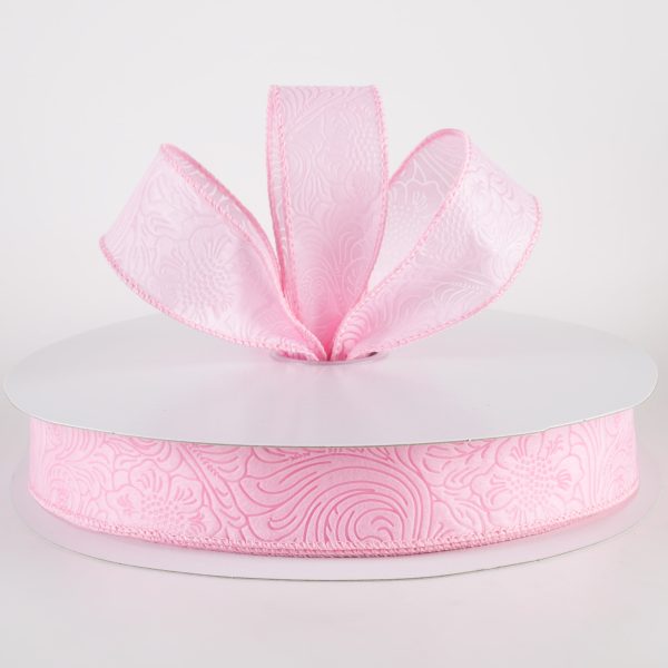 1.5  Embossed Flower Breeze Ribbon: Pink (50 Yards) For Sale