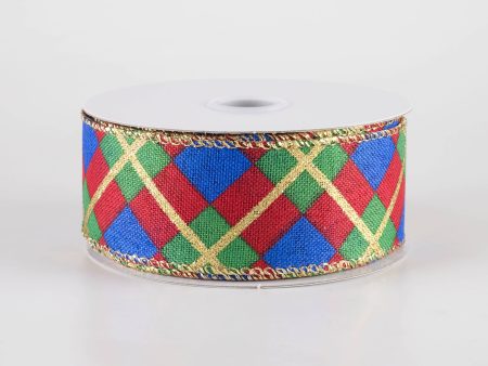 1.5  Georgina Plaid Ribbon: Red, Green, Blue, Gold (10 Yards) Fashion