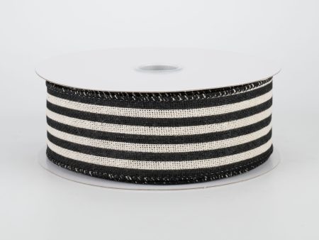 1.5  Cabana Stripes Ribbon: Black & Natural (10 Yards) Cheap